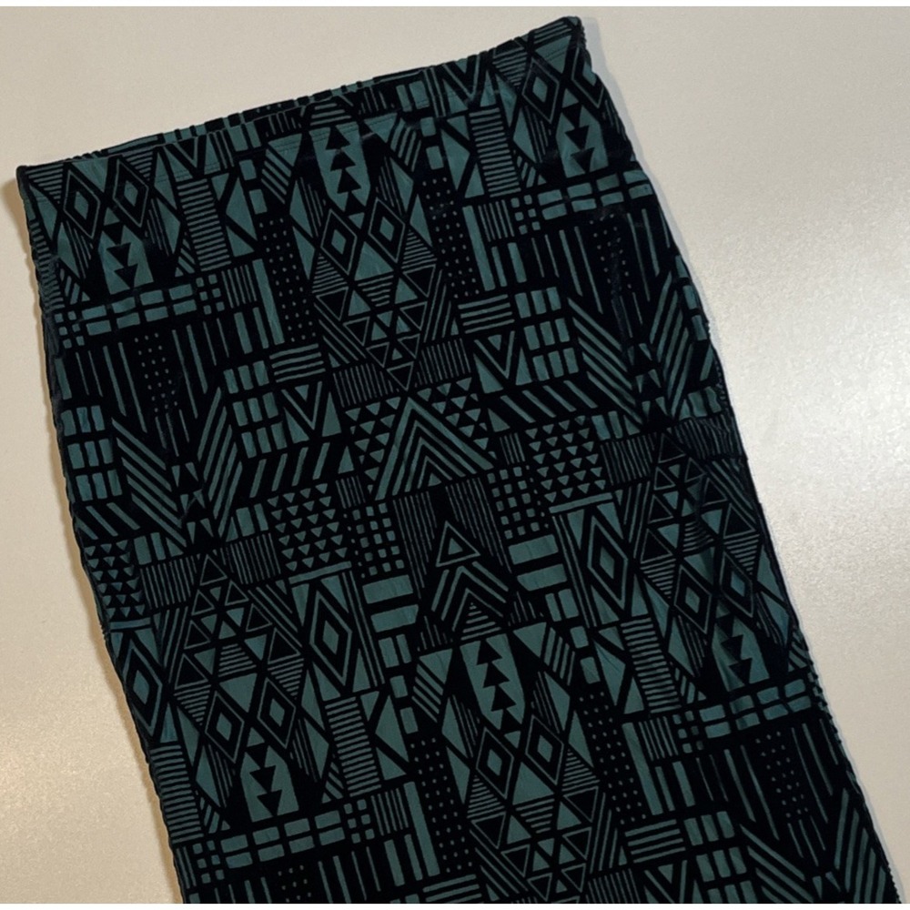 Moon Collection Velvet Burnout Pencil Skirt Sz L Dk Green Geometric Stretch Midi